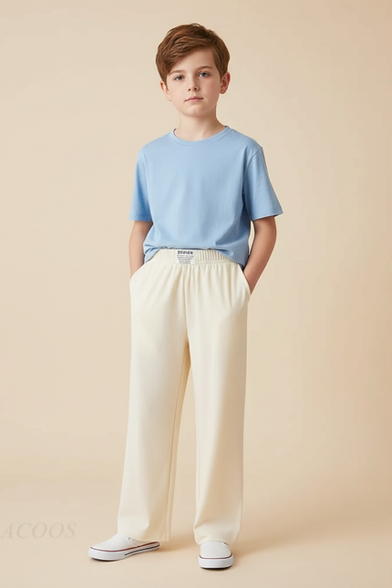 Pantalon Beige Ample Décontracté Élastique Enfant - Maille