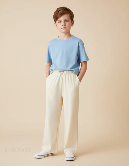 Pantalon Beige Ample Décontracté Élastique Enfant - Maille