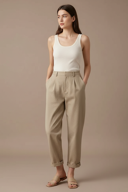 Pantalon Beige Femme Petite - Gabardine