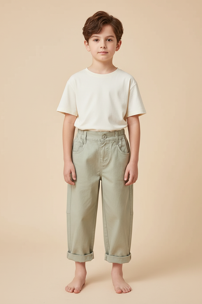 Pantalon Beige Droit Décontracté Garçon Coton Ample - Kaki