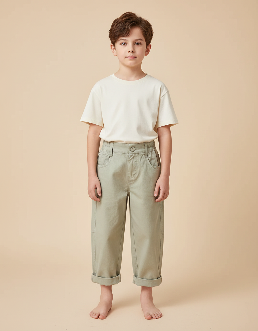 Pantalon Beige Droit Décontracté Garçon Coton Ample - Kaki