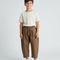 Pantalon Beige Coton Ample Unisexe Élastiqué Plissé - Marron