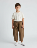 Pantalon Beige Coton Ample Unisexe Élastiqué Plissé - Marron
