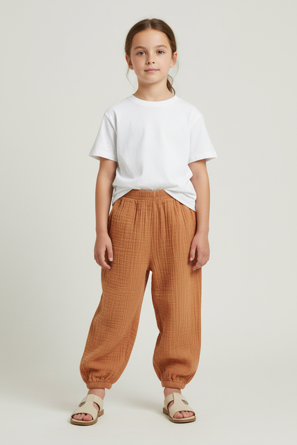 Pantalon Beige Coton Ample Confort Enfant - Orange