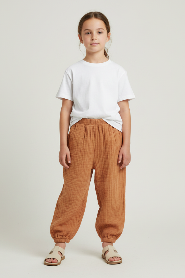 Pantalon Beige Coton Ample Confort Enfant - Orange