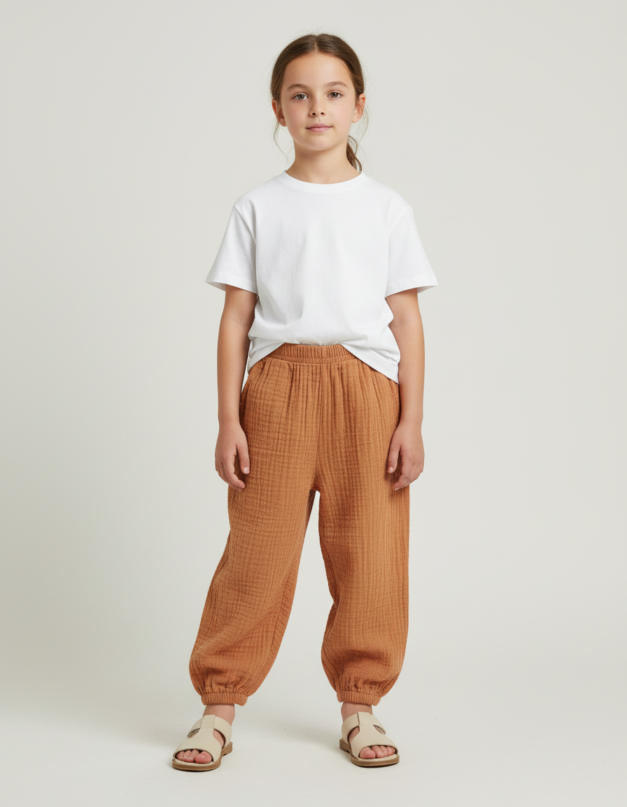 Pantalon Beige Coton Ample Confort Enfant - Orange
