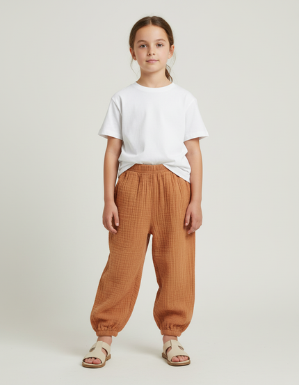 Pantalon Beige Coton Ample Confort Enfant - Orange