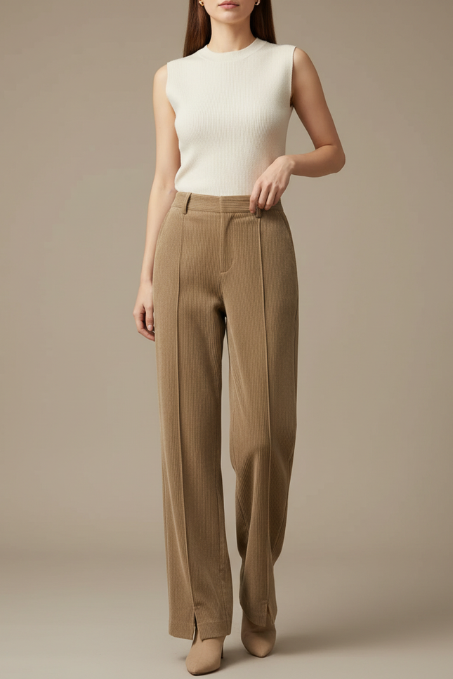 Pantalon Fendu Beige - Cordé