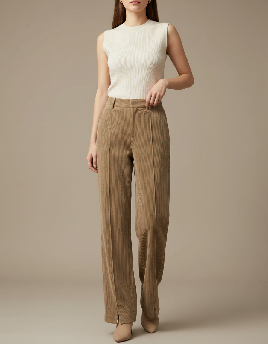 Pantalon Fendu Beige - Cordé