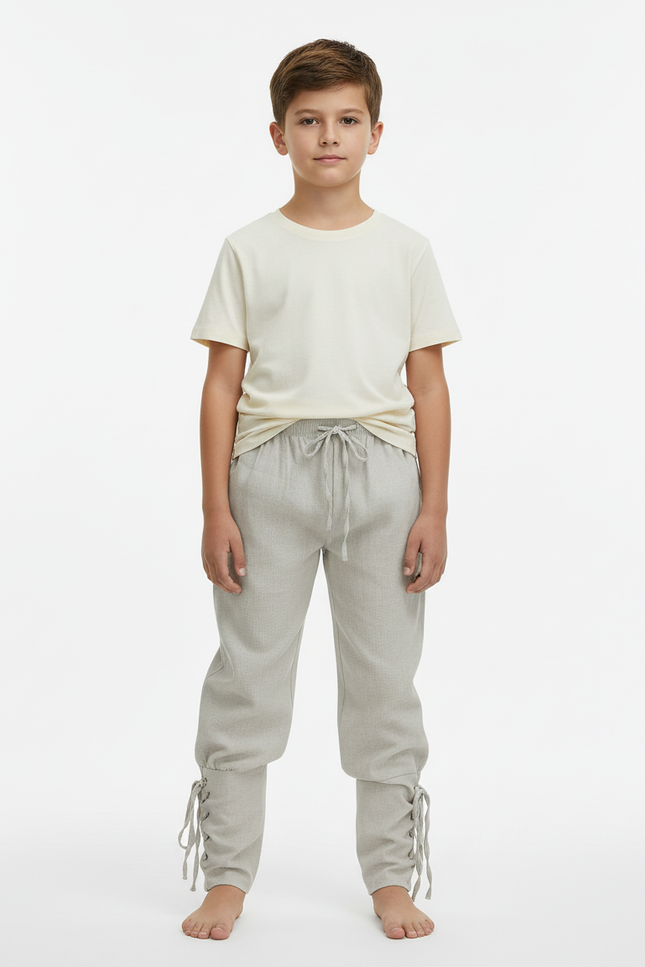 Pantalon Beige Lin Cordon Ajustable Garçon Médiéval - Gris