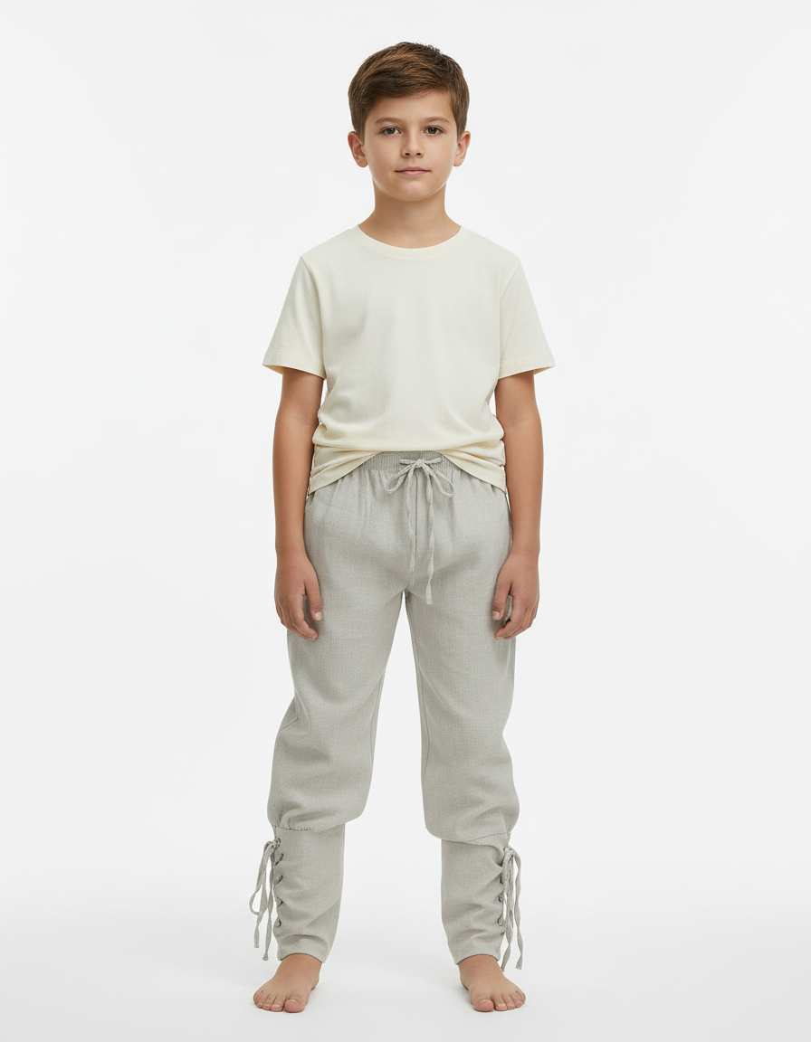 Pantalon Beige Lin Cordon Ajustable Garçon Médiéval - Gris