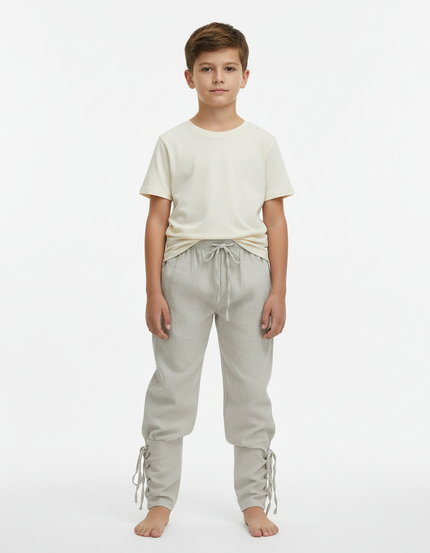 Pantalon Beige Lin Cordon Ajustable Garçon Médiéval - Gris