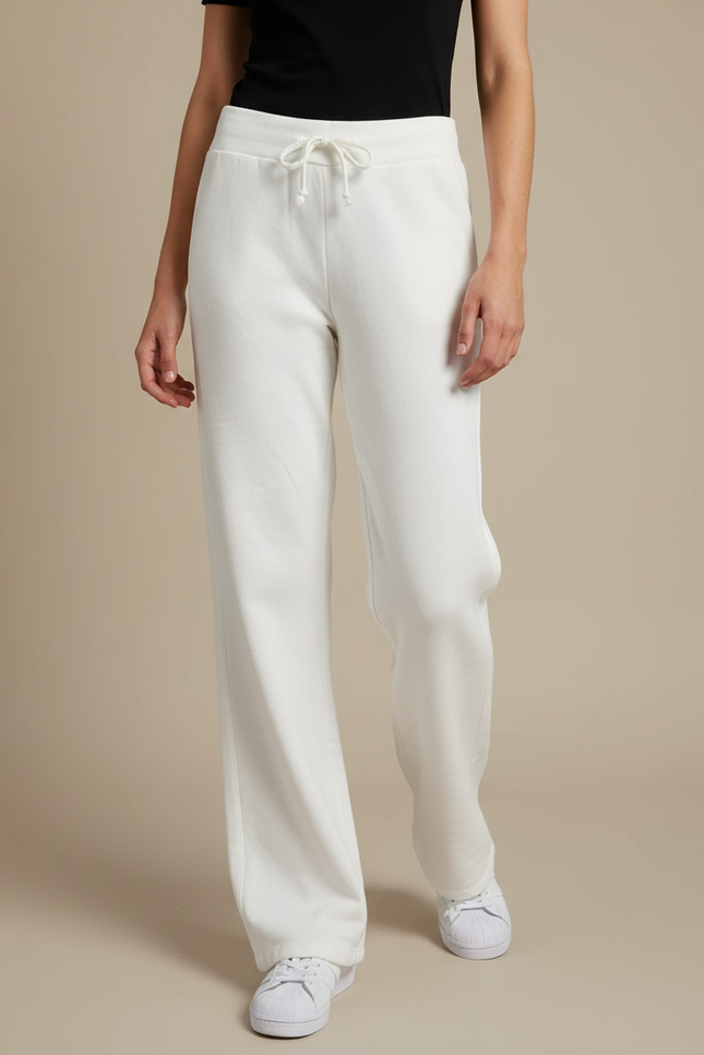 Pantalon Beige Coton Ample Décontracté Fluide Femme - Blanc Molleton