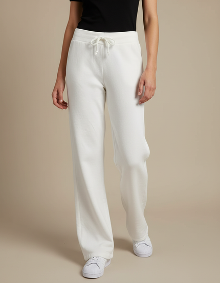 Pantalon Beige Coton Ample Décontracté Fluide Femme - Blanc Molleton