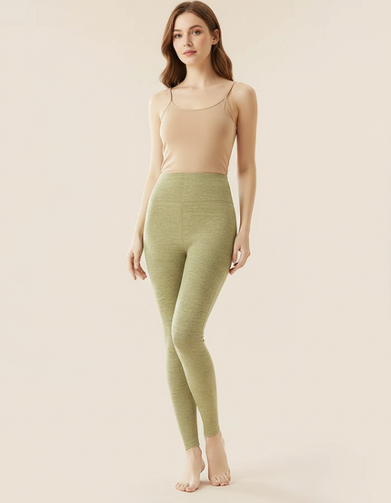 Pantalon Beige Legging Taille Haute Thermique Femme - Vert Molleton