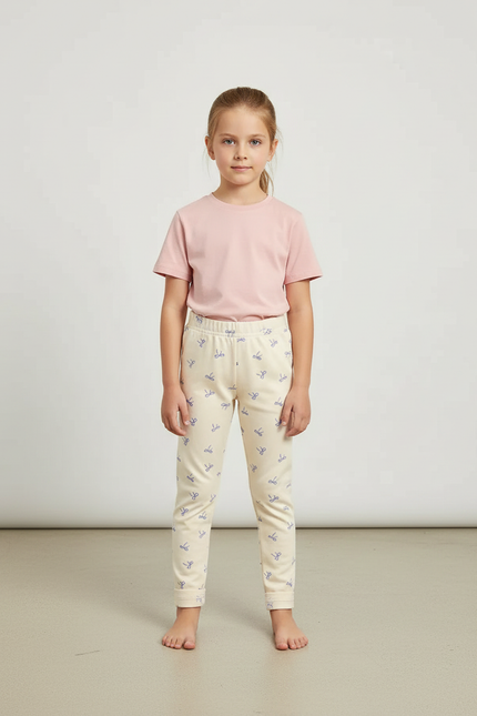 Pantalon Beige Coton Imprimé Élastique Fille Confortable