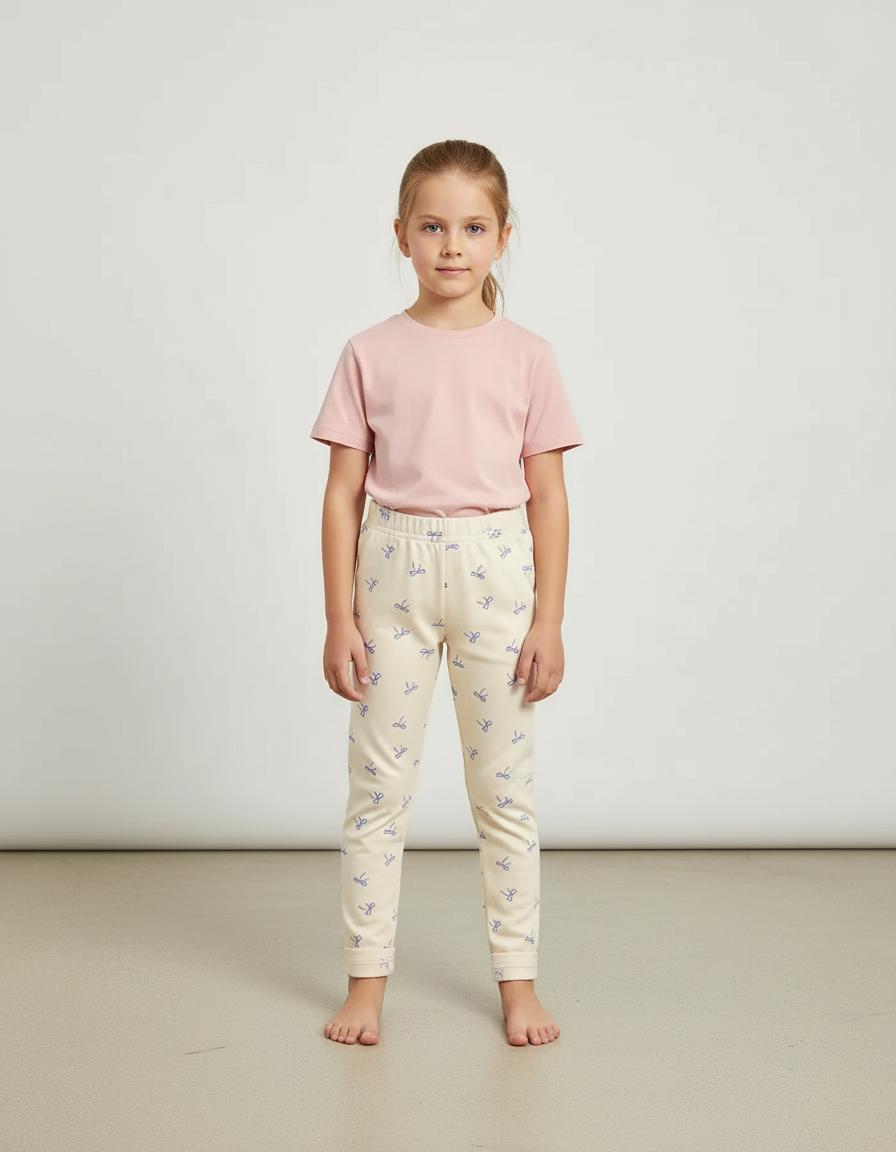 Pantalon Beige Coton Imprimé Élastique Fille Confortable
