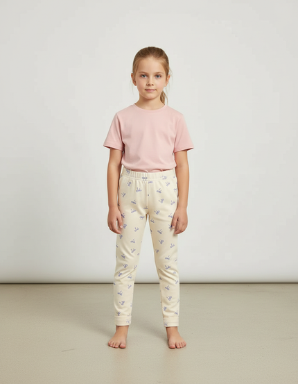 Pantalon Beige Coton Imprimé Élastique Fille Confortable