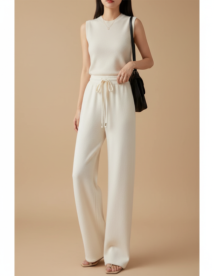 Pantalon Beige Ample Cordon Fluide Hiver - Molleton