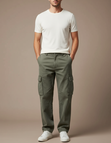 Pantalon Beige Cargo Ample Coton Homme - Kaki