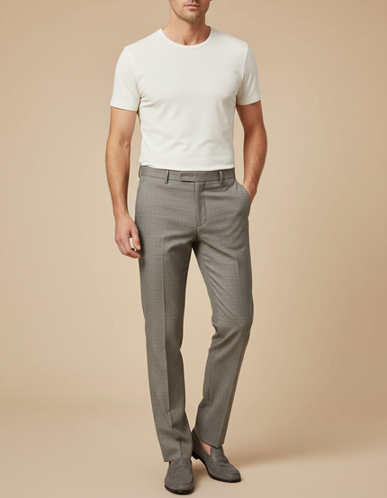 Pantalon Beige Homme Droit Élégant Tissé Fin - Gris Laine