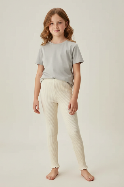 Pantalon Beige Côtelé Fille Confortable Élastique - Maille