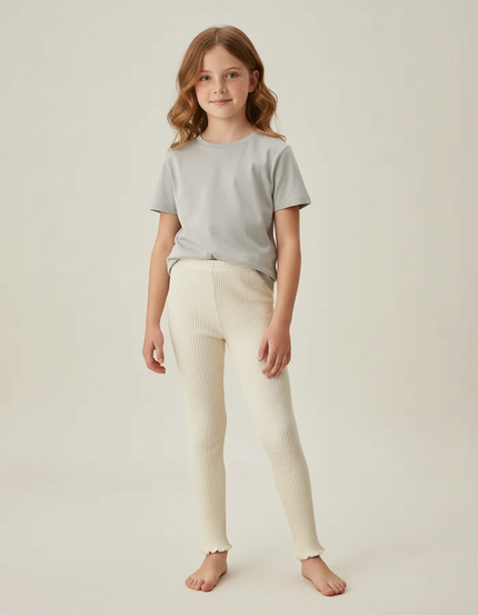 Pantalon Beige Côtelé Fille Confortable Élastique - Maille