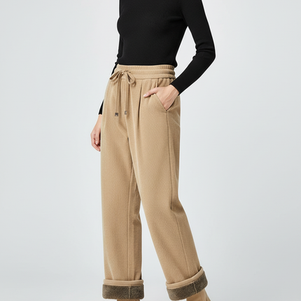 Pantalon Beige Velours Côtelé Doublé Chaud Décontracté - Cordé