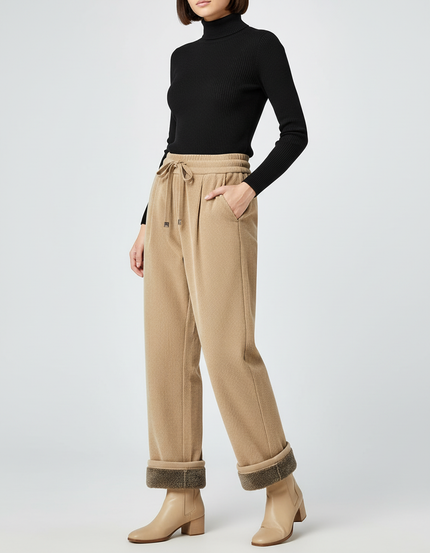 Pantalon Beige Velours Côtelé Doublé Chaud Décontracté - Cordé