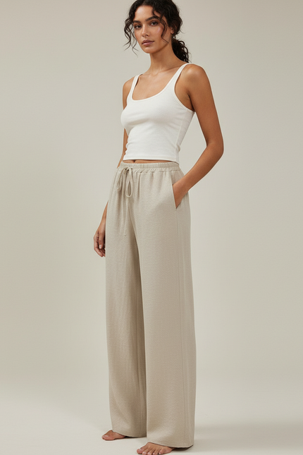 Pantalon Maille Beige Femme