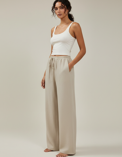 Pantalon Maille Beige Femme