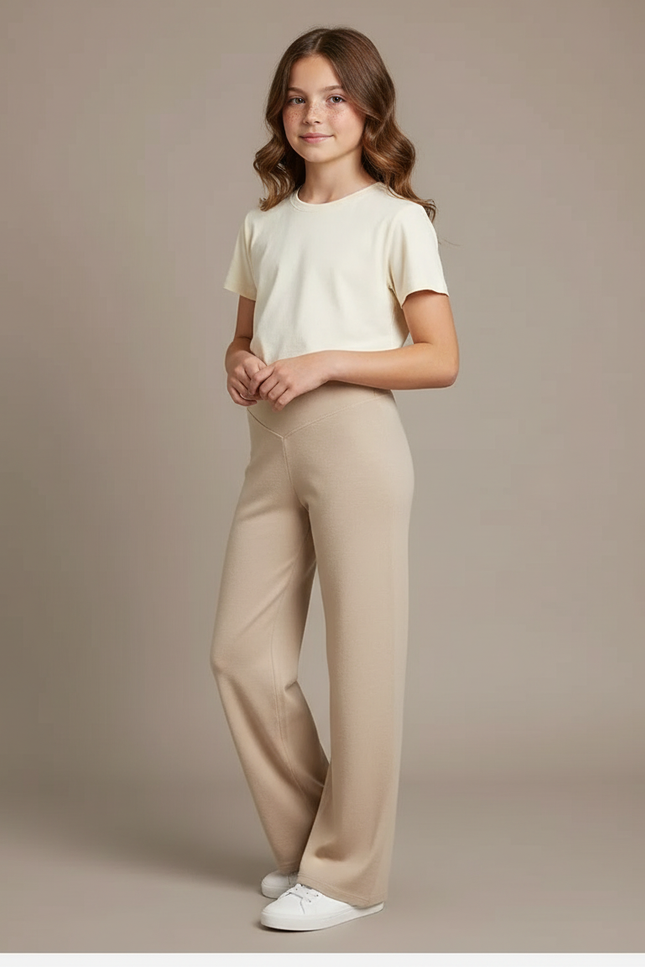 Pantalon Beige Ample Droit Décontracté Enfant - Molleton