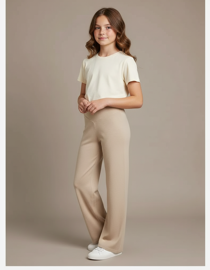 Pantalon Beige Ample Droit Décontracté Enfant - Molleton