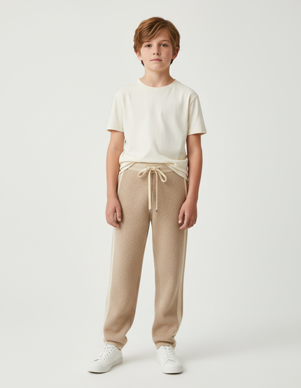 Pantalon Beige Tricoté Ample Rayures Latérales Enfant - Maille