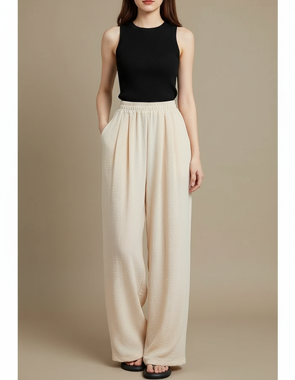 Pantalon Beige Elastique Femme - Lin