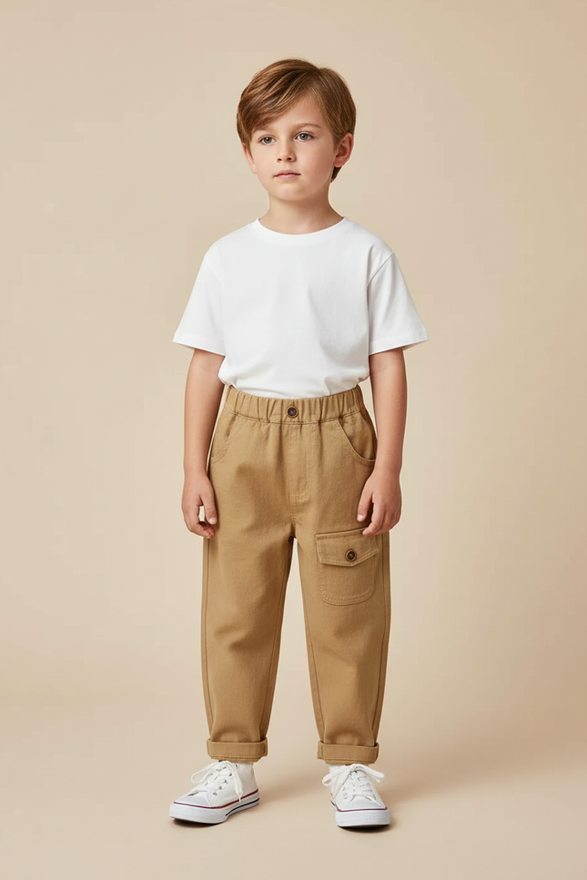 Pantalon Beige Cargo Ample Coton Enfant Garçon - Toile