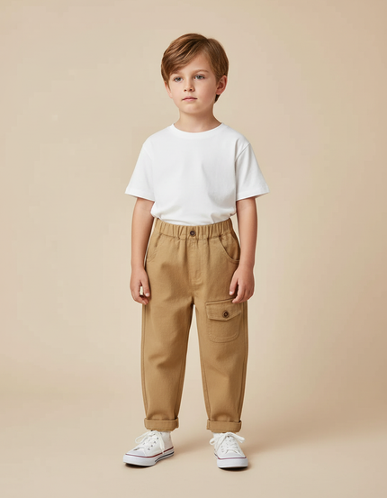 Pantalon Beige Cargo Ample Coton Enfant Garçon - Toile