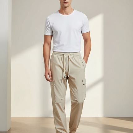 Pantalon Beige Cargo Léger Sport Jogger Cordon - Polyester