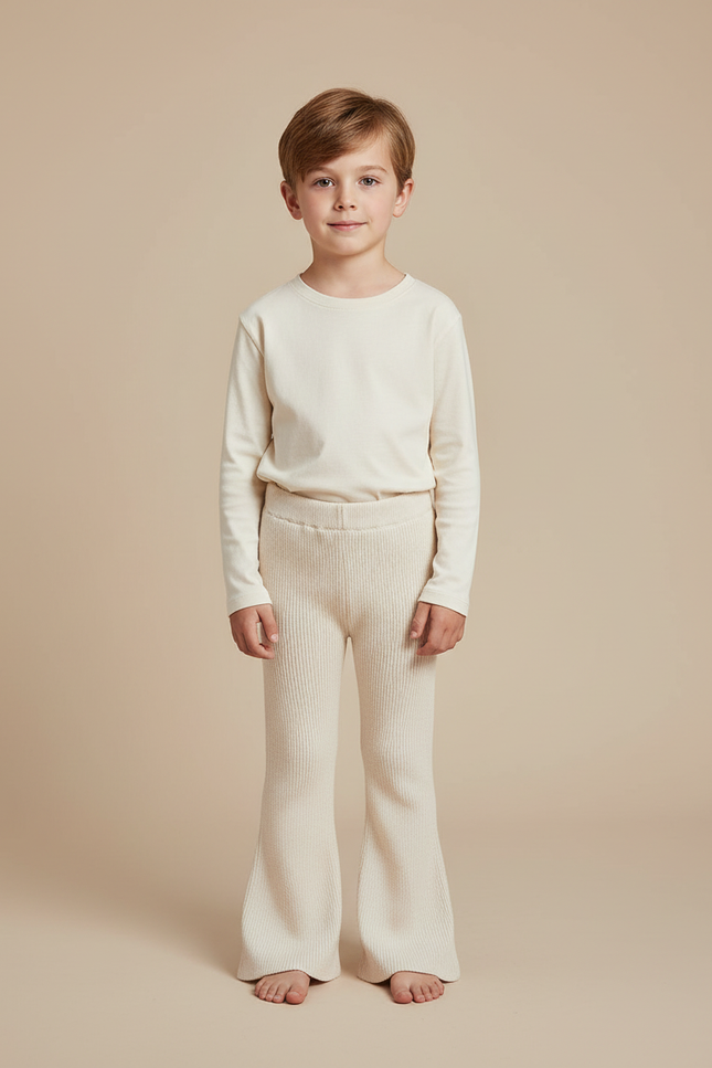 Pantalon Beige Côtelé Évasé Tricoté Enfant - Maille