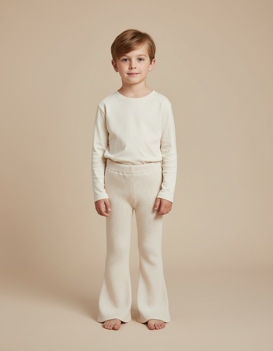 Pantalon Beige Côtelé Évasé Tricoté Enfant - Maille