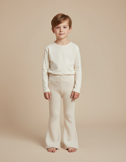Pantalon Beige Côtelé Évasé Tricoté Enfant - Maille