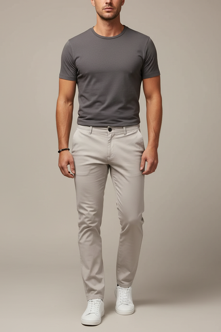 Pantalon Beige Homme Chino Slim Fit Décontracté - Gabardine