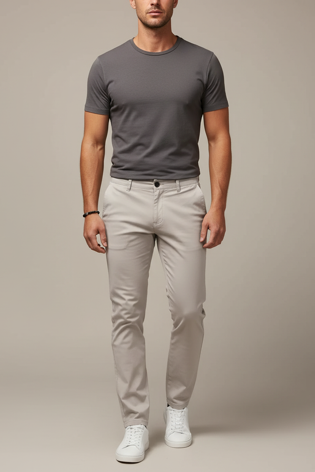 Pantalon Beige Homme Chino Slim Fit Décontracté - Gabardine