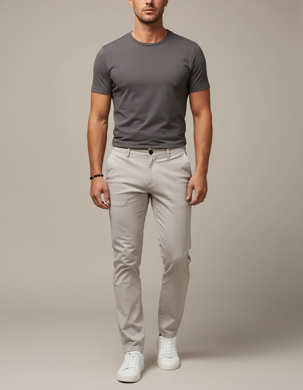 Pantalon Beige Homme Chino Slim Fit Décontracté - Gabardine