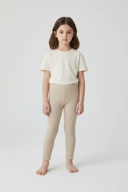 Pantalon Beige Côtelé Fille, Confortable, Bas Volanté - Maille