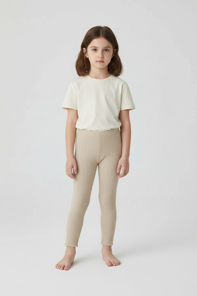 Pantalon Beige Côtelé Fille, Confortable, Bas Volanté - Maille