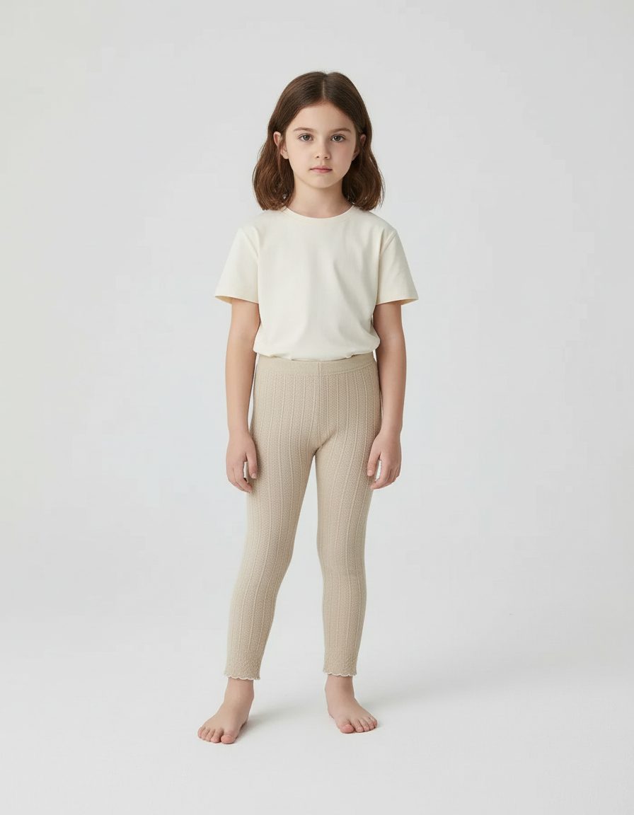 Pantalon Beige Côtelé Fille, Confortable, Bas Volanté - Maille