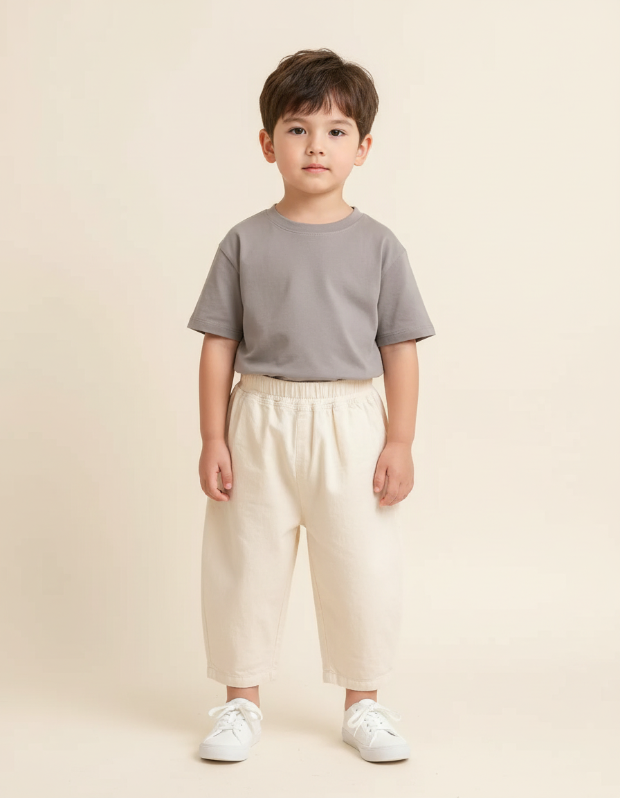 Pantalon Beige Ample Coton Enfant Décontracté
