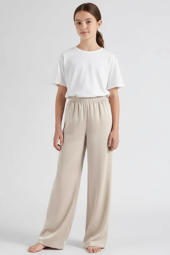 Pantalon Beige Fluide Ample Satiné Fille