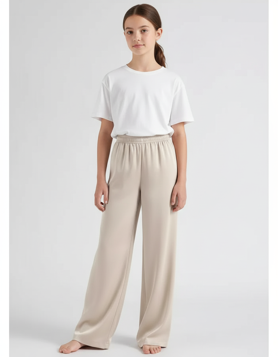 Pantalon Beige Fluide Ample Satiné Fille
